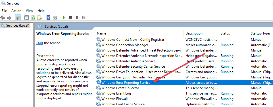 روی Windows Error Reporting Service راست کلیک نمایید.